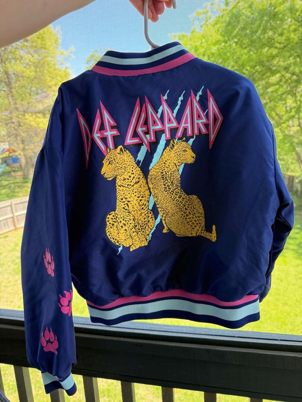 Def Leppard Kids Bomber Jacket Size 7/8 Blue Graphic Print
